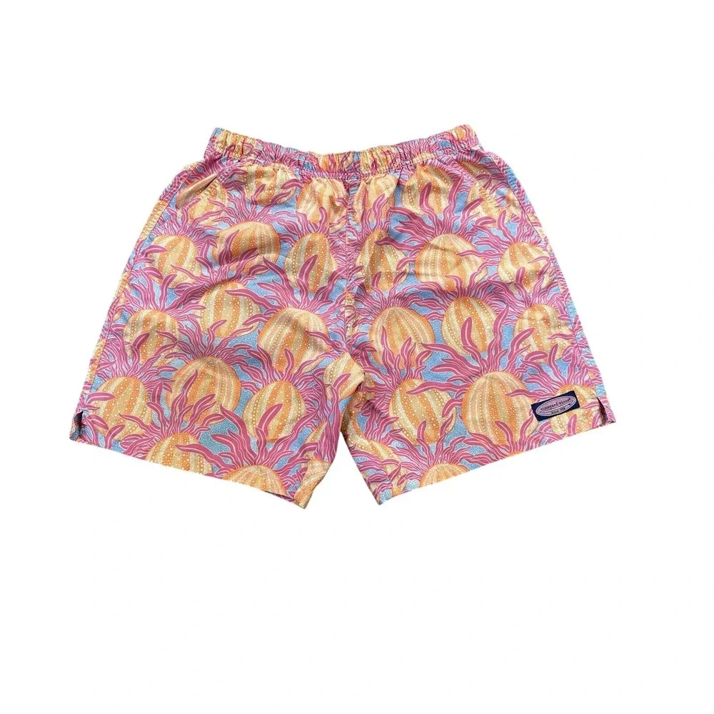 Vineyard Vines Mens Swim Trunks Shorts Medium Colorful Orange Pink Graphic Ocean